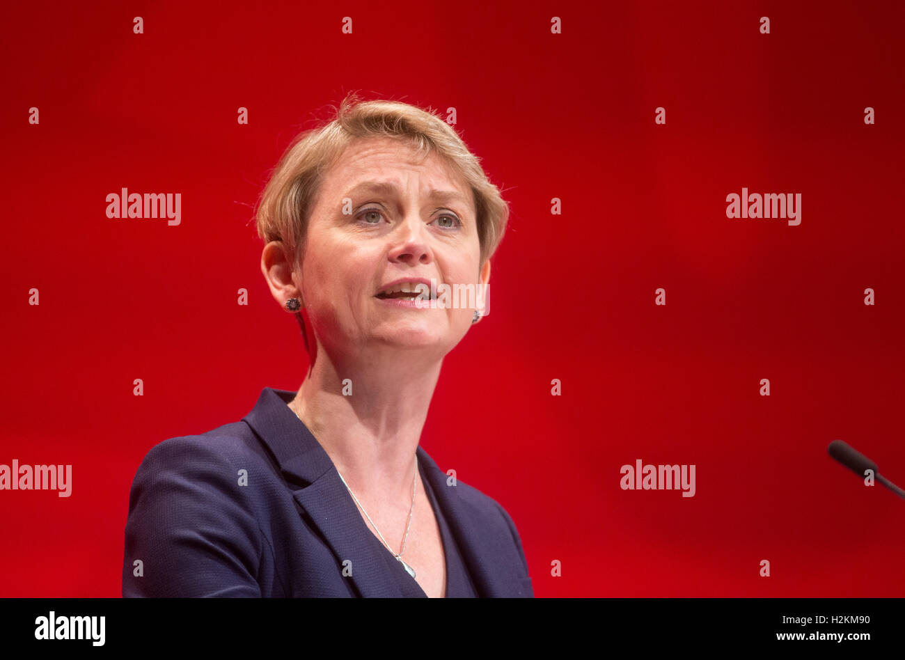 Shadow Home secretary,Yvette Cooper,speaks at the Labour party conference at the AA Arena in Liverpool 2016 Stock Photo