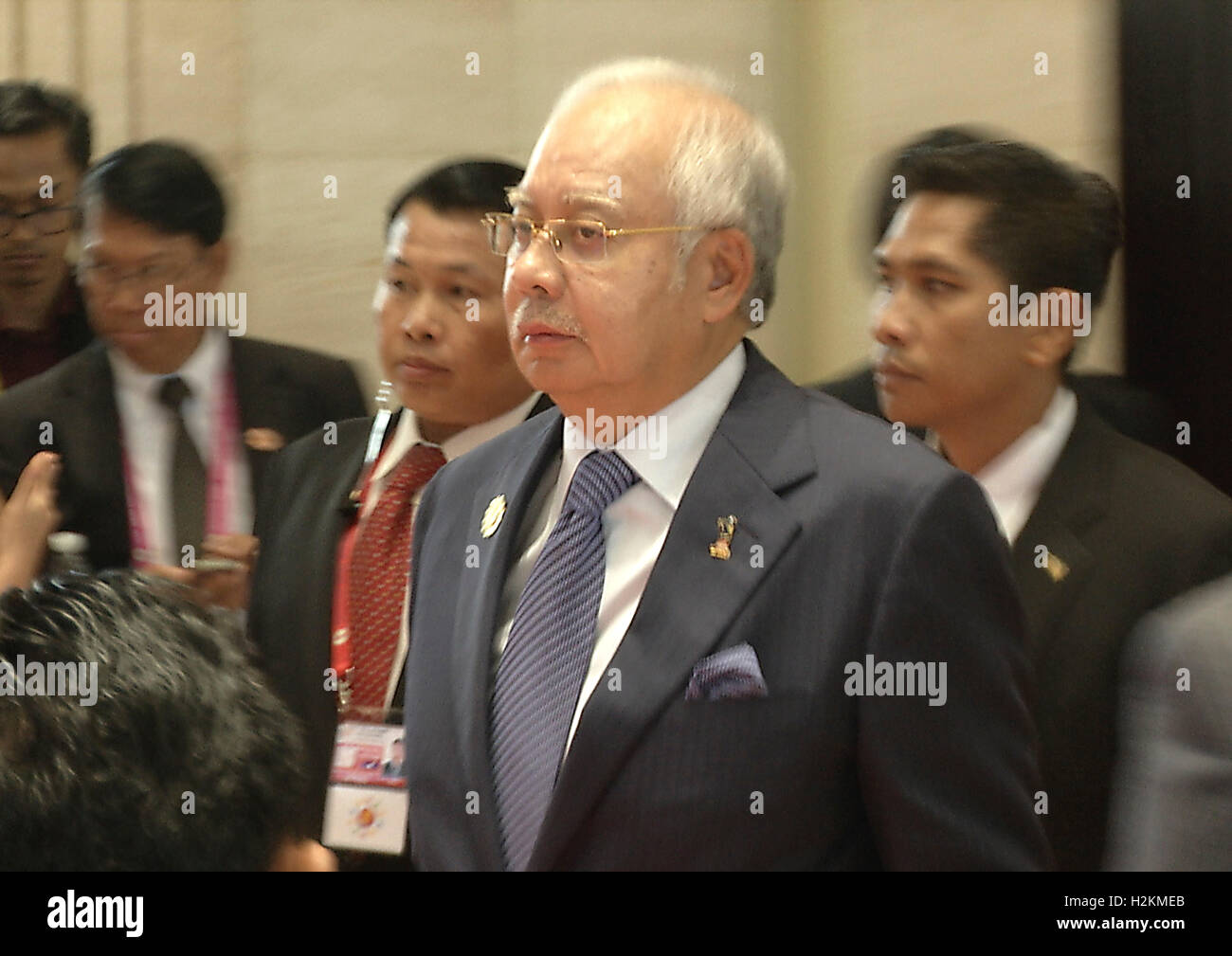 Najib Razak, Prime Minister of Malaysia walks to a meeting during the Association of Southeast Asian Nations (ASEAN) summit the Laotian capital Vientiane. Stock Photo