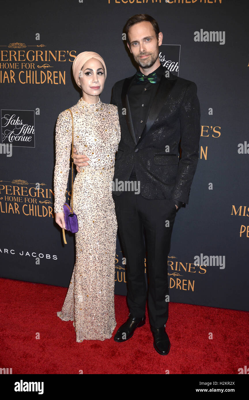 New York City. 26th Sep, 2016. Ransom Riggs and his wife Tahereh Mafi  attend the 'Miss Peregrine's Home for Peculiar Children' New York premiere  held at Saks Fifth Avenue on September 26