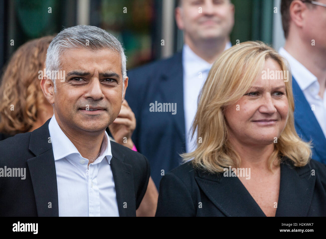 London, UK. 29th September, 2016. The Mayor of London, Sadiq Khan, launches the new London Curriculum for primary schools at the London Curriculum Festival at the Scoop, accompanied by Yelena Baturina, founder of the Be Open Foundation. More than 1,800 primary schools across 33 London boroughs will be able to bring learning to life, inspired by London’s people, places and heritage, as part of the new ‘Going Underground’ unit on the London Curriculum. © Mark Kerrison/Alamy Live News Credit:  Mark Kerrison/Alamy Live News Stock Photo