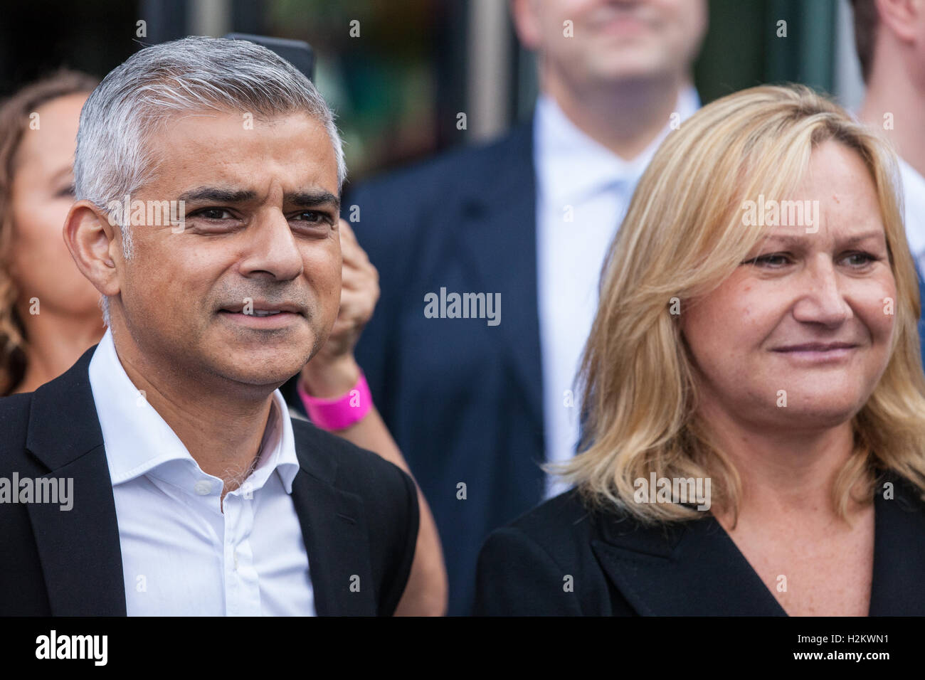 London, UK. 29th September, 2016. The Mayor of London, Sadiq Khan, launches the new London Curriculum for primary schools at the London Curriculum Festival at the Scoop, accompanied by Yelena Baturina, founder of the Be Open Foundation. More than 1,800 primary schools across 33 London boroughs will be able to bring learning to life, inspired by London’s people, places and heritage, as part of the new ‘Going Underground’ unit on the London Curriculum. Credit:  Mark Kerrison/Alamy Live News Stock Photo