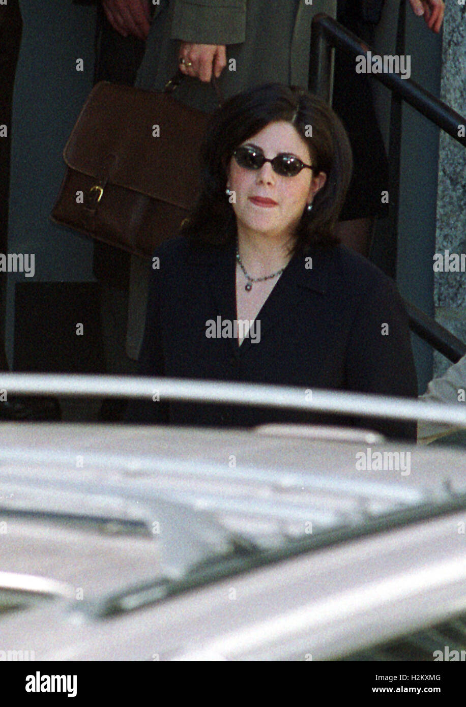 Ellicott City, MD - December 16, 1999 -- Monica Lewinsky departs Howard County (Maryland) Court after testifying in the Linda Tripp wiretap case on 16 December, 1999.Credit: Ron Sachs/CNP - NO WIRE SERVICE - Stock Photo