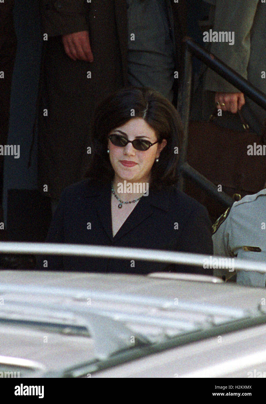 Ellicott City, MD - December 16, 1999 -- Monica Lewinsky departs Howard County (Maryland) Court after testifying in the Linda Tripp wiretap case on 16 December, 1999.Credit: Ron Sachs/CNP - NO WIRE SERVICE - Stock Photo