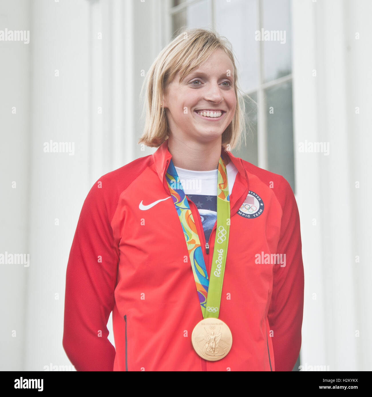 Washington DC, USA. 29th September, 2016.  President Barack Obama welcomes the 2016 Summer Olympic Team to the White House. Katie Ledecky answers questions after the ceremony. Patsy Lynch/Alamy Credit:  Patsy Lynch/Alamy Live News Stock Photo
