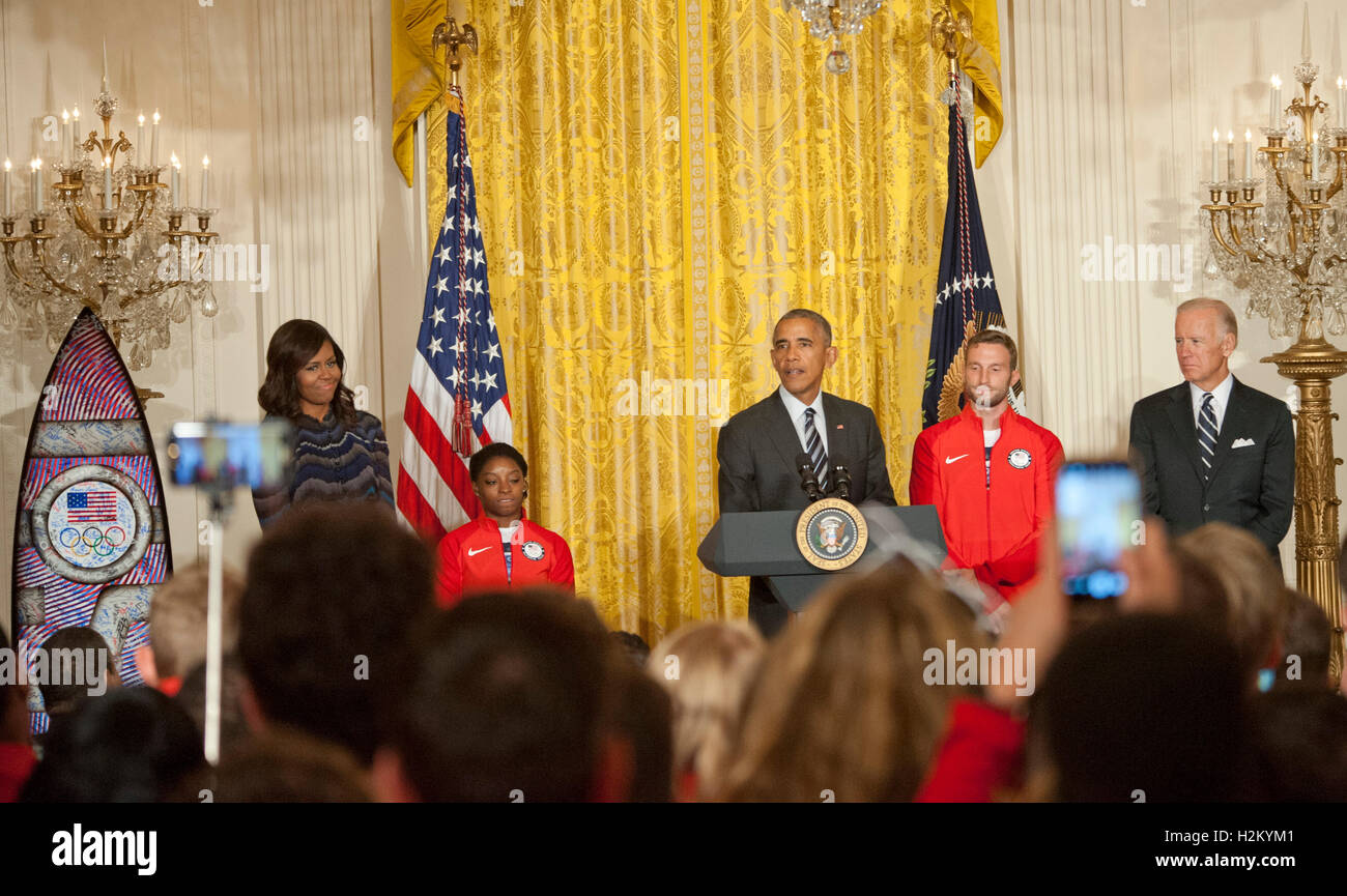 Washington DC, USA. 29th September, 2016.  President Barack Obama welcomes the 2016 Summer Olympic Team to the White House.  Patsy Lynch/Alamy Credit:  Patsy Lynch/Alamy Live News Stock Photo