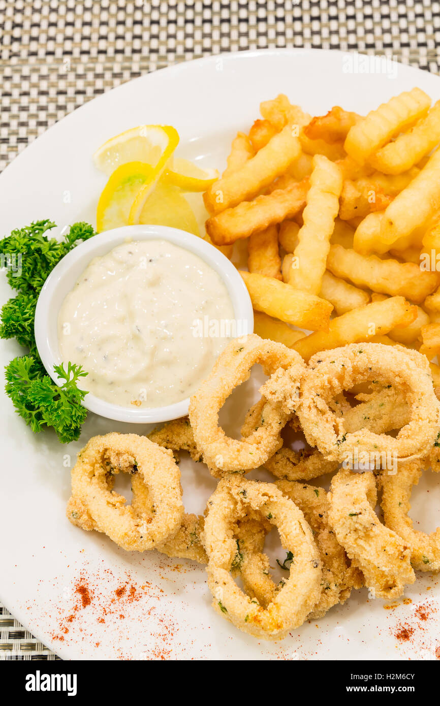 fried calamari, fried squid with tartare sauce Stock Photo Alamy