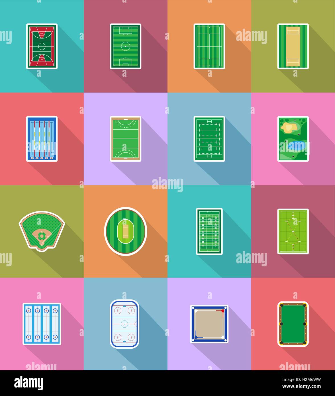 court playground stadium and field for sports games flat icons vector ...