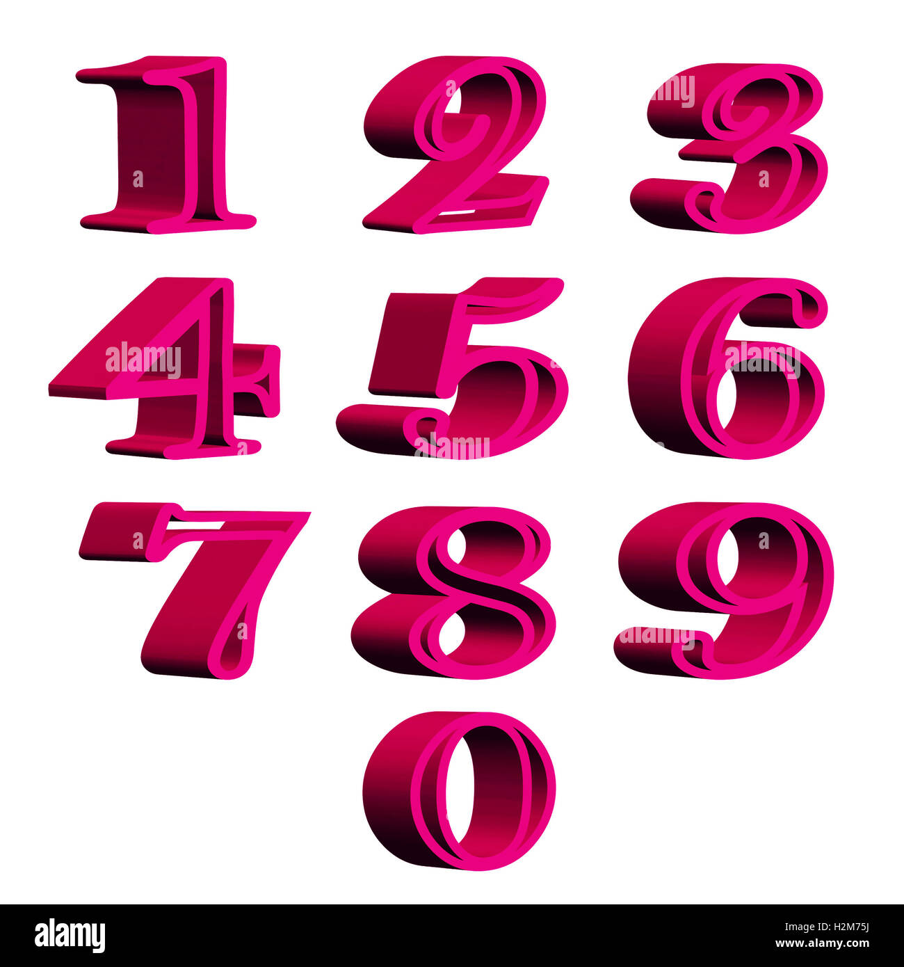 pink numbers 3D illustration on white background Stock Photo