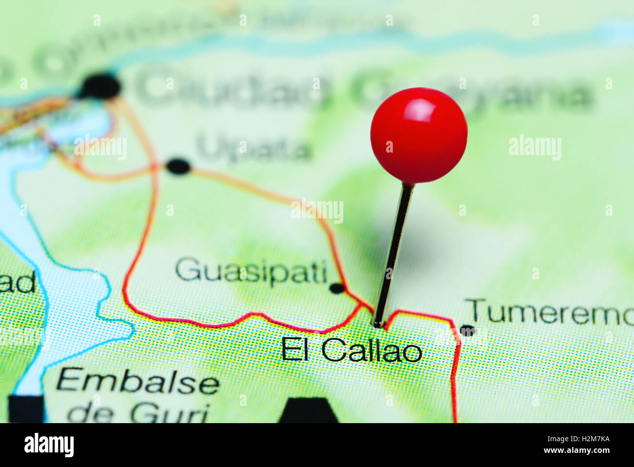 El Callao pinned on a map of Venezuela Stock Photo