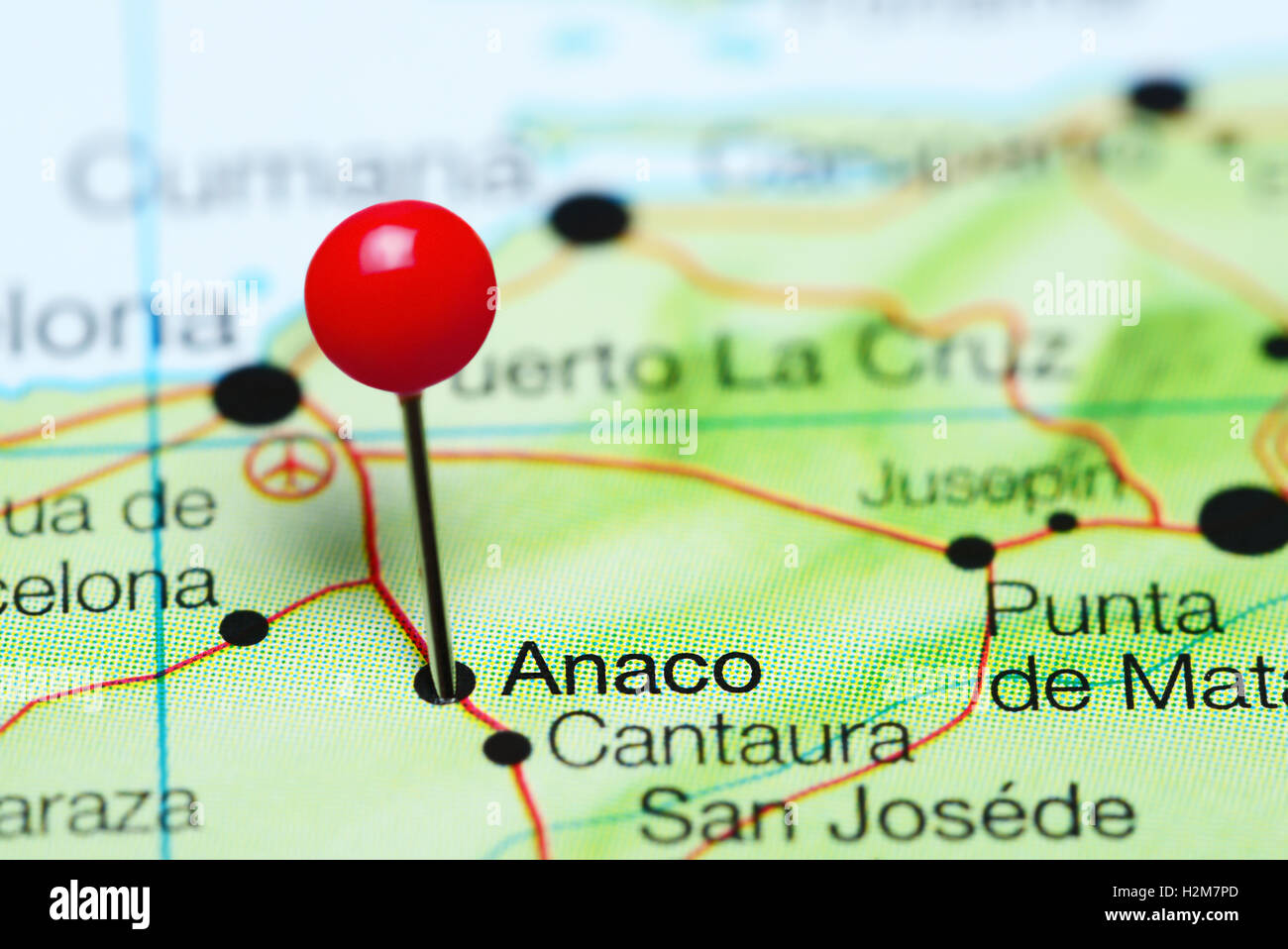 Anaco pinned on a map of Venezuela Stock Photo