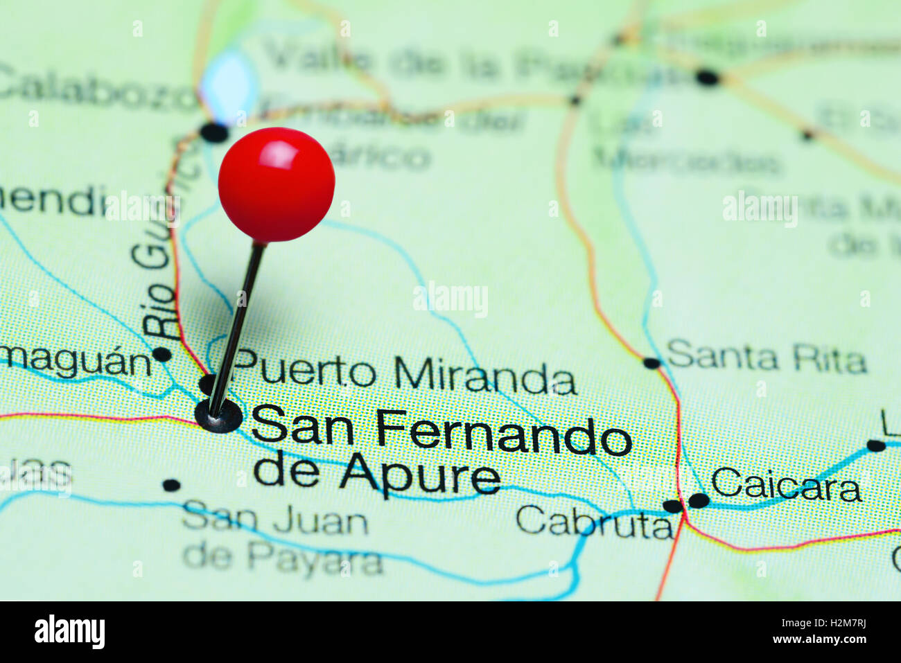 San Fernando de Apure pinned on a map of Venezuela Stock Photo