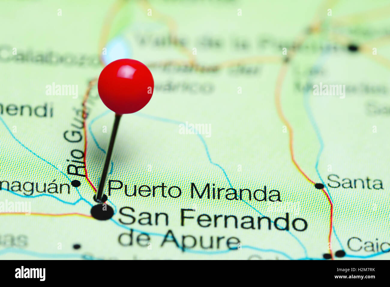 Puerto Miranda pinned on a map of Venezuela Stock Photo