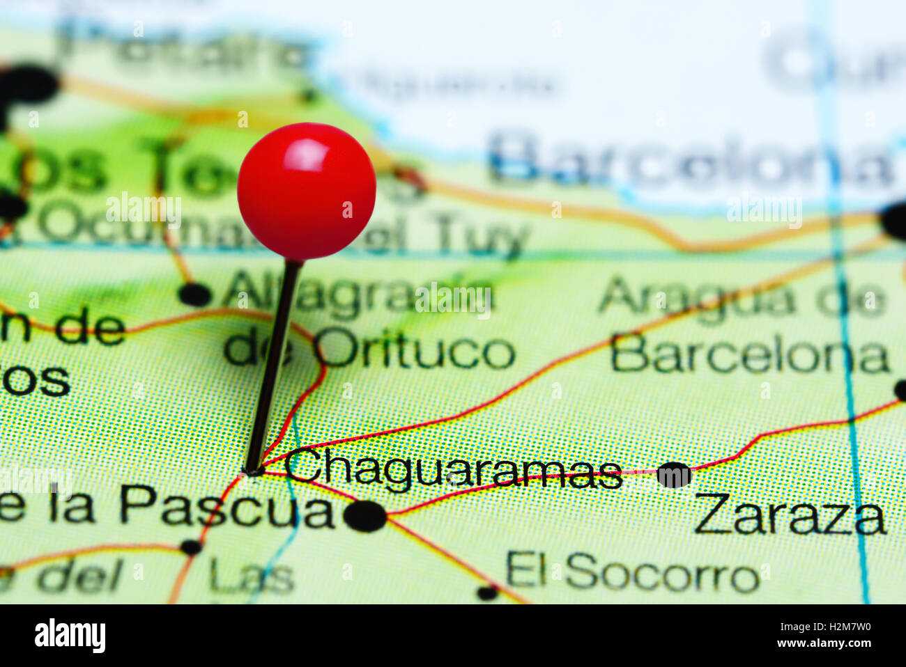 Chaguaramas pinned on a map of Venezuela Stock Photo