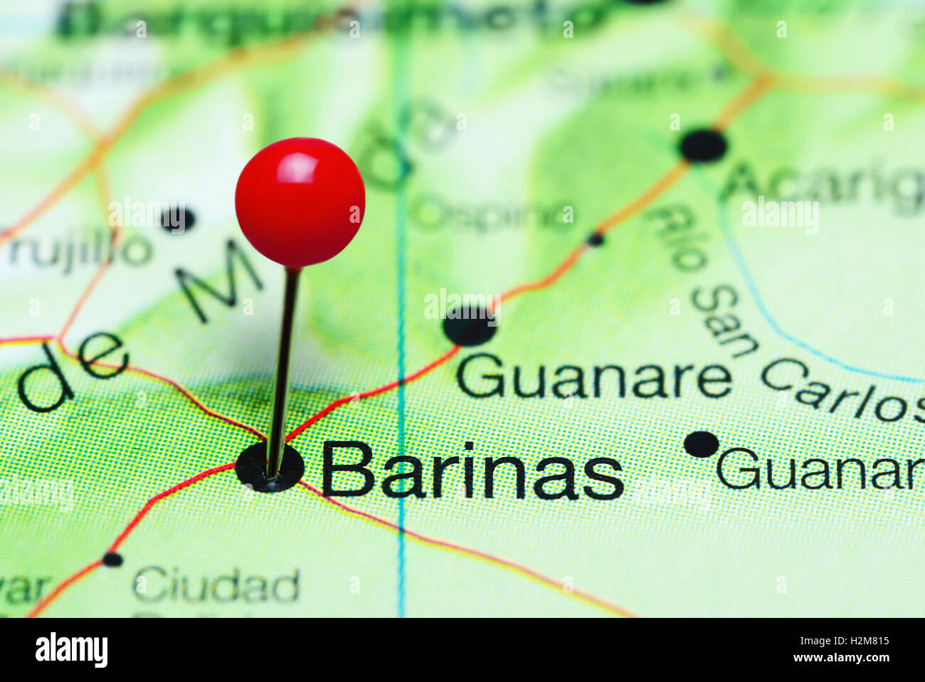 Barinas pinned on a map of Venezuela Stock Photo