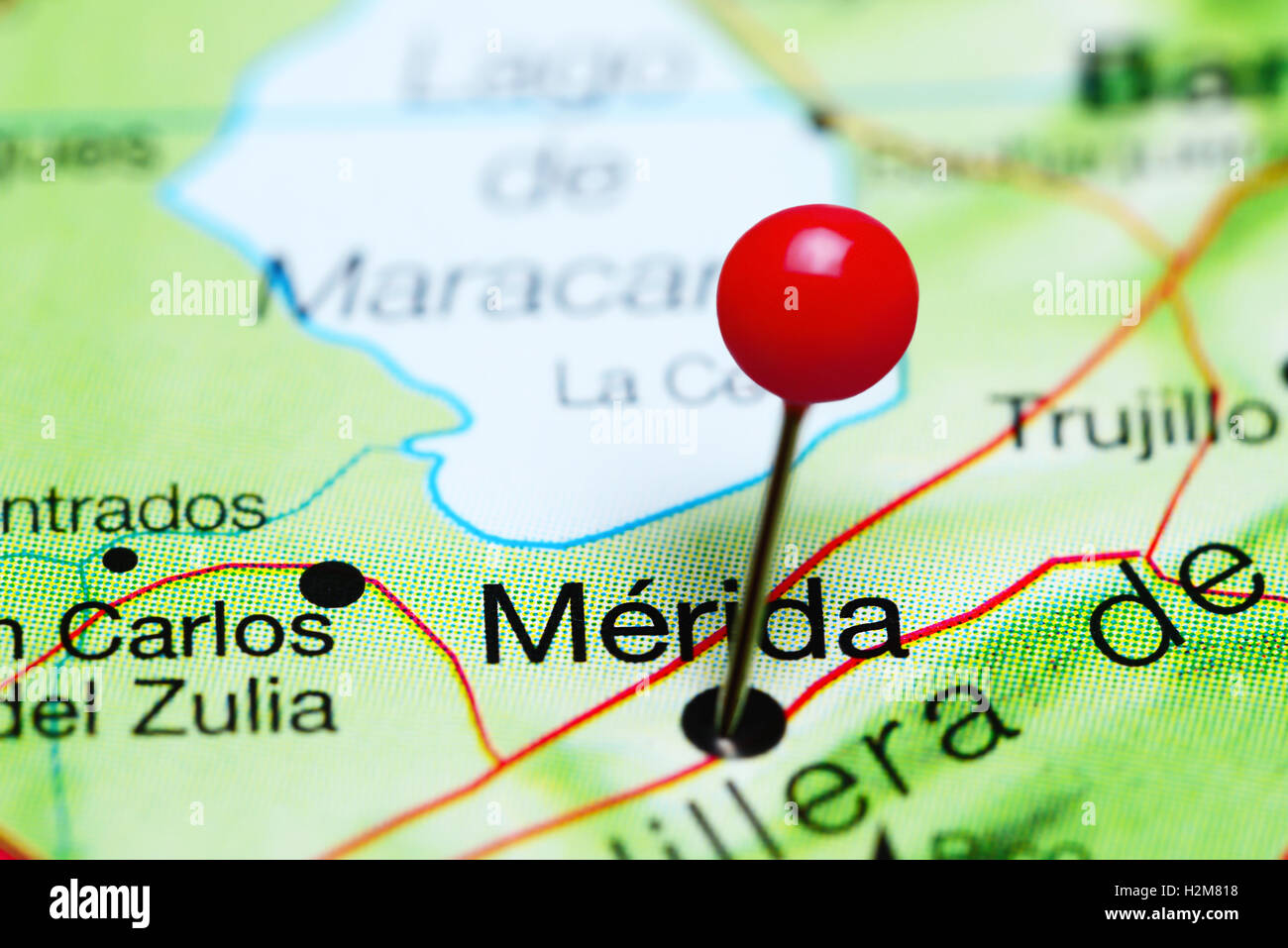 Merida pinned on a map of Venezuela Stock Photo