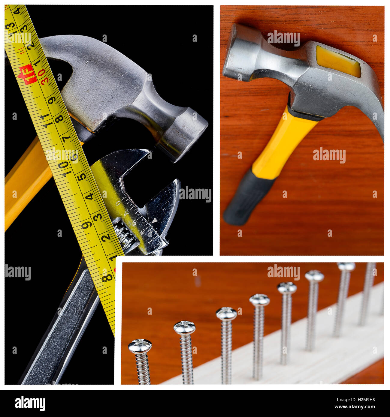 Carpentry, construction hardware tools collage Stock Photo Alamy