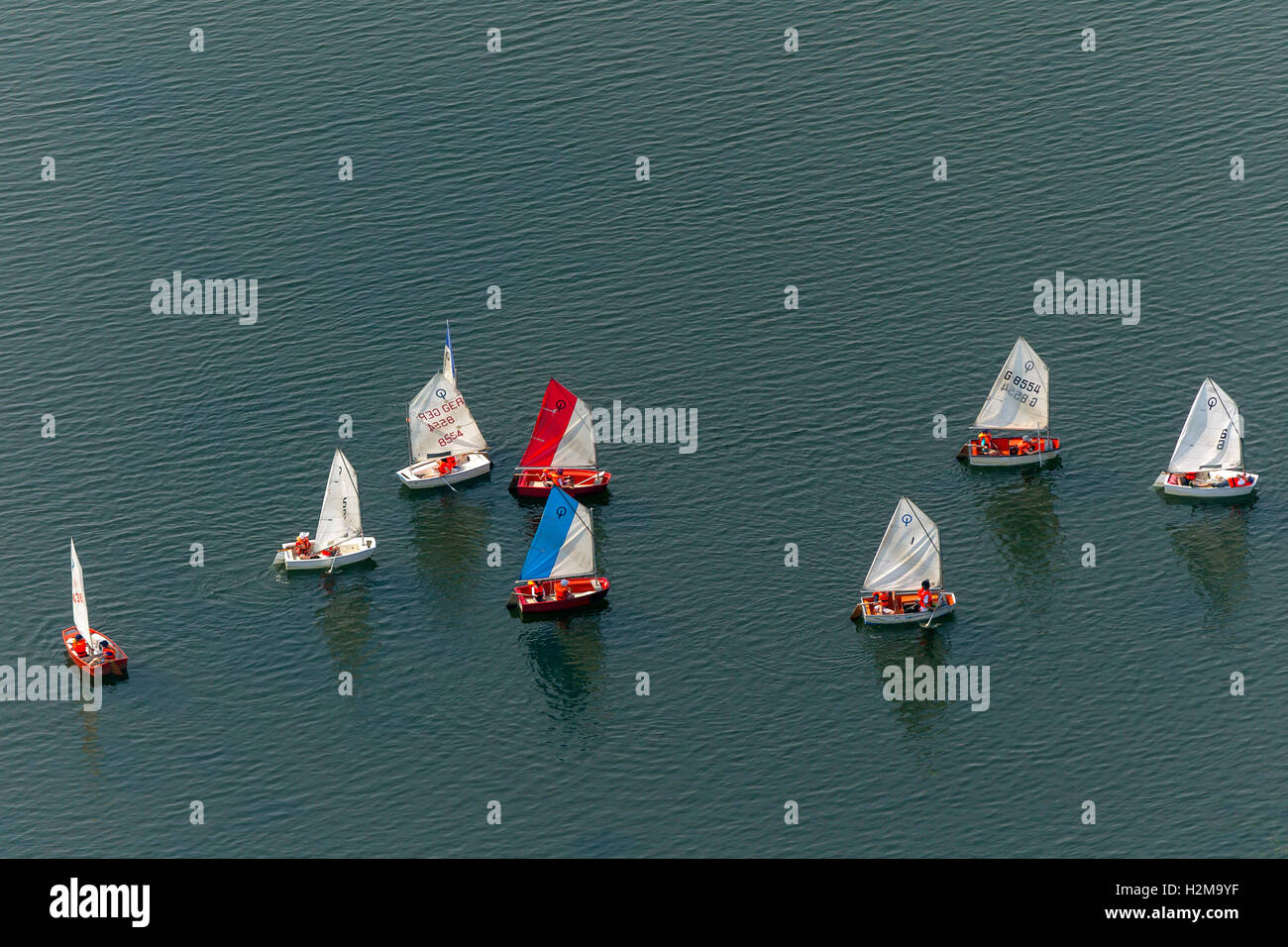 Aerial view, surf school on the Kemnade, Kemnade Lake, Kemnader dam, aerial view of Bochum, Nordrhein-Westfalen, Germany, Europe Stock Photo