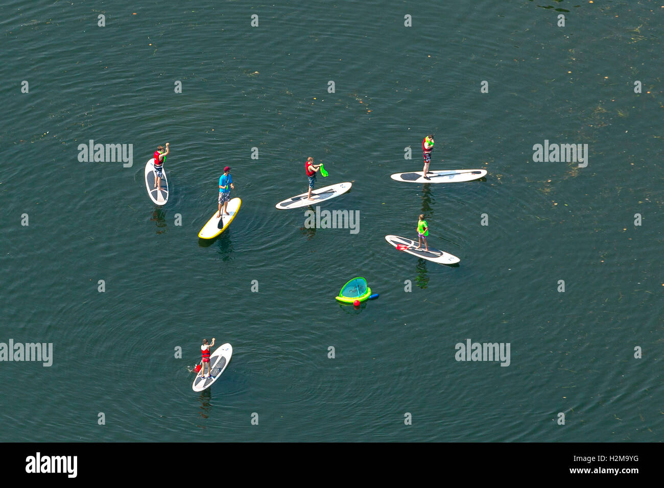 Aerial view, surf school on the Kemnade, Kemnade Lake, Kemnader dam, aerial view of Bochum, Nordrhein-Westfalen, Germany, Europe Stock Photo