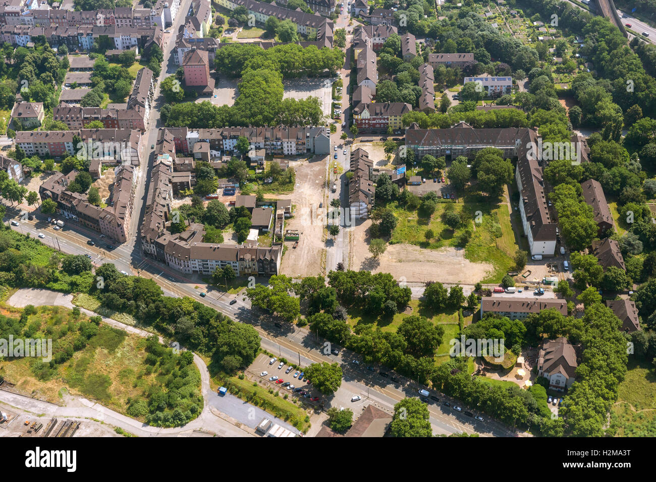 Aerial photo, elevation at the Edithstraße and Kaiser Wilhelm street in Duisburg-Bruckhausen, aerial photo of Duisburg, Duisburg Stock Photo