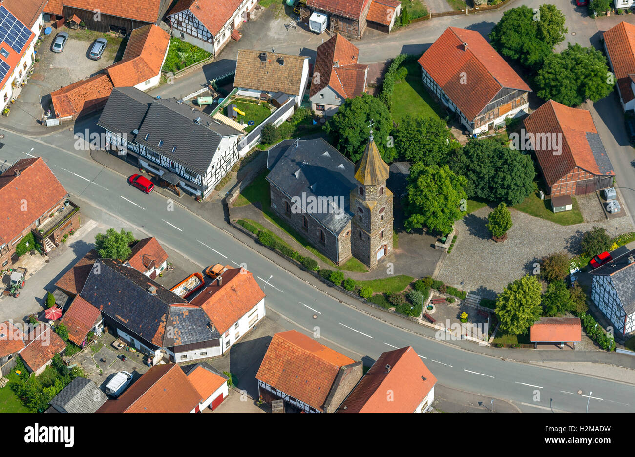 Aerial picture, Lichtenfels, Neukirchen, Sauerland, Hessen, Germany, Europe, aerial picture, birds-eyes view, aerial photo Stock Photo