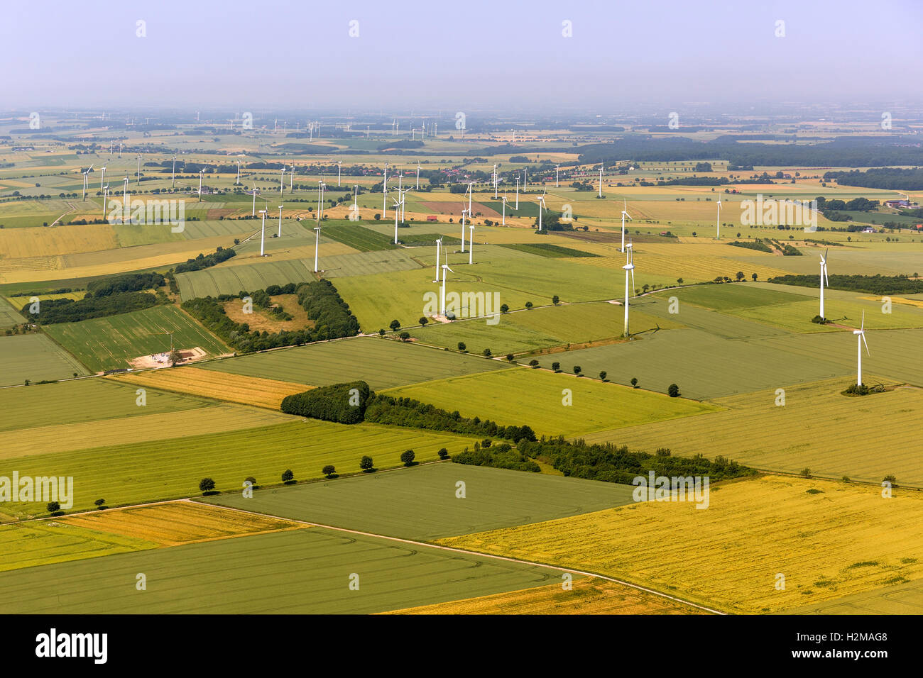 Aerial picture, wind park with Rüthen, wind power plants, aerial picture of Rüthen, Sauerland, Soester Börde, Stock Photo