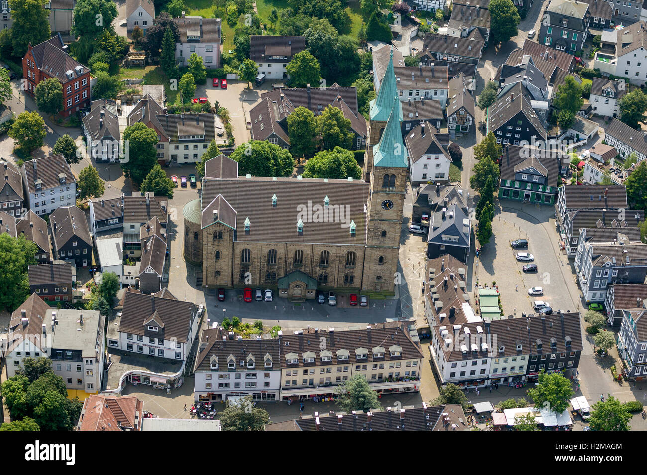 Aerial picture, Christ's church, aerial picture of Schwelm, city centre, Old Town, North Rhine-Westphalia, Germany, Europe, Stock Photo