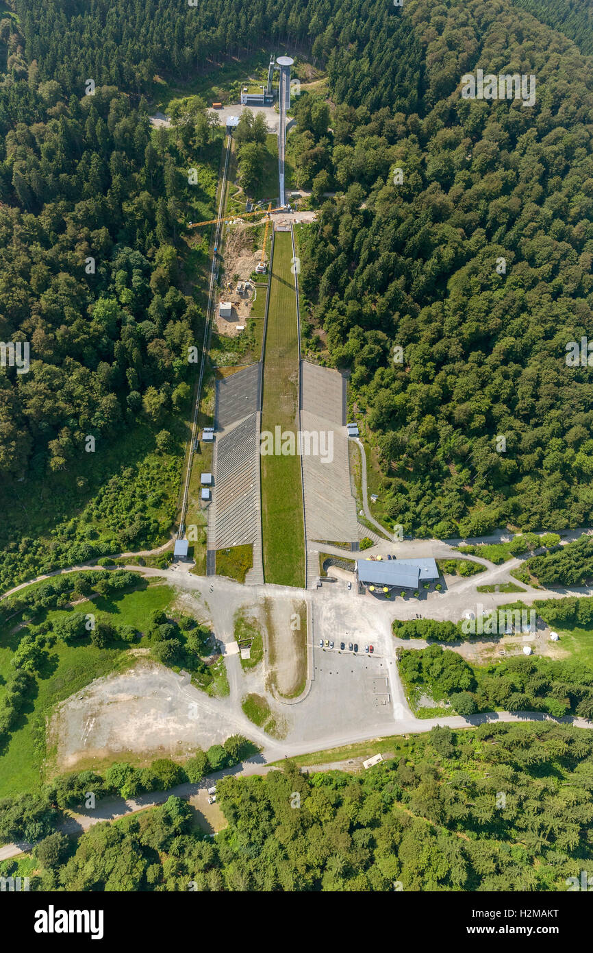 Aerial view, mühlenkopfschanze, Willingen (Upland), Hochsauerland region, Willingen, Lake Diemelsee, Hessen, Germany, Europe, Stock Photo