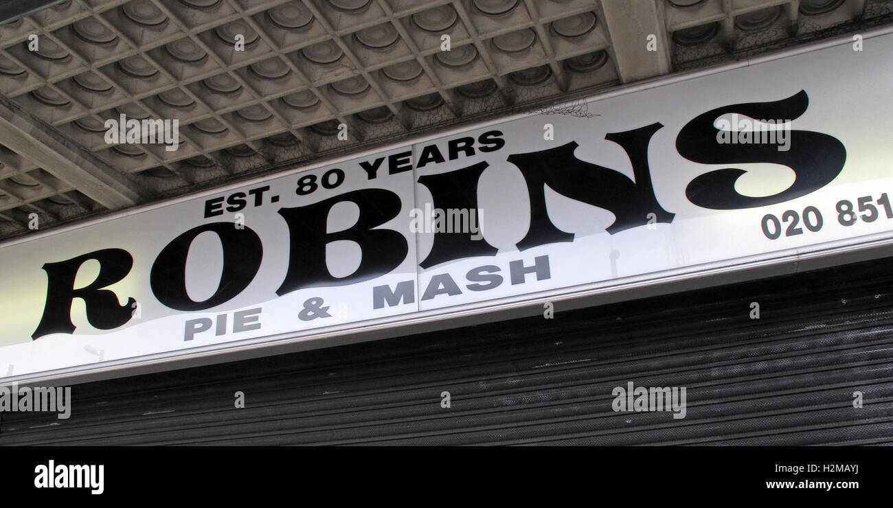 Robins traditional Pie & Mash, Ilford Essex, Greater London, England Stock Photo