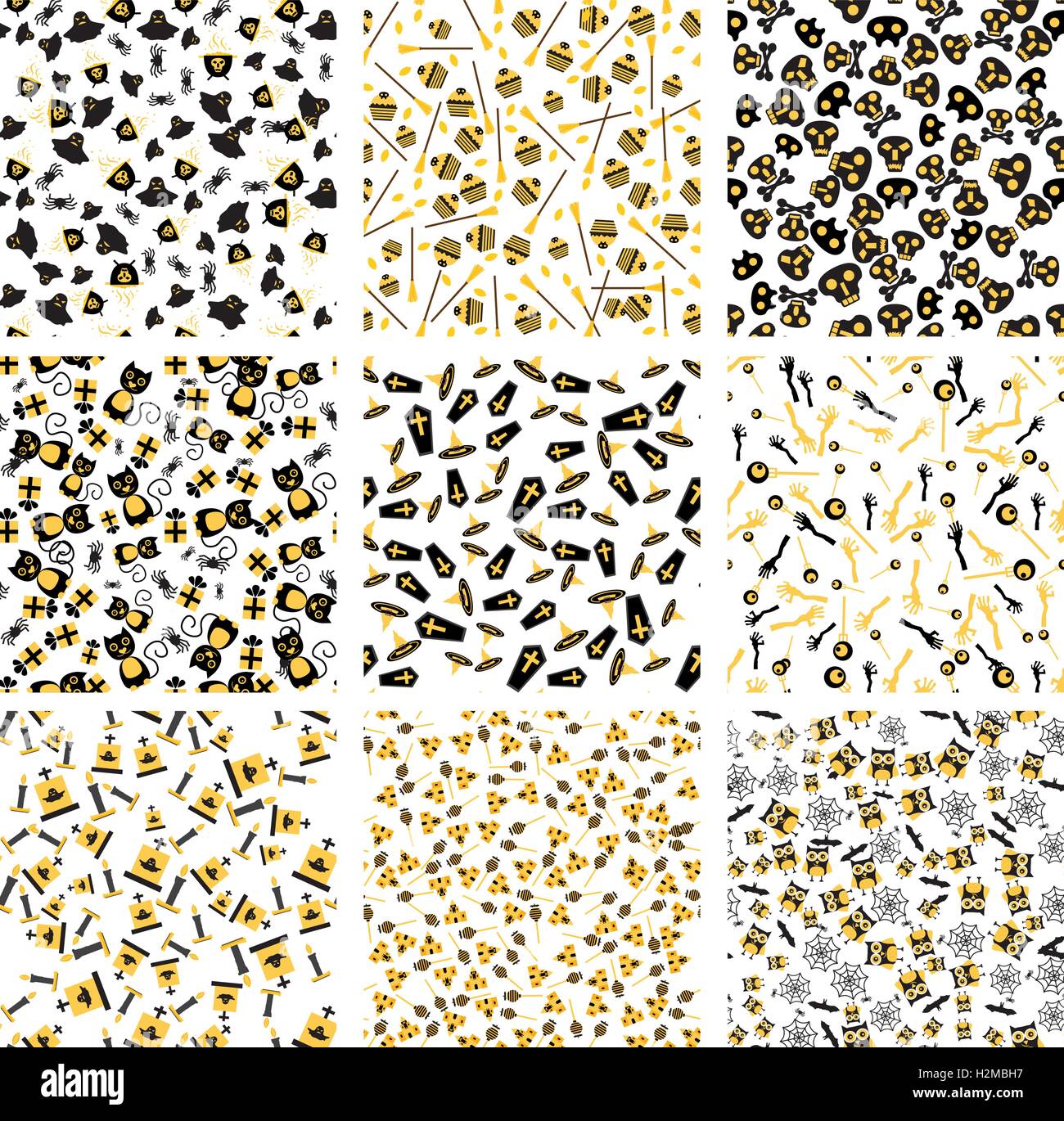 Halloween seamless vector patterns. Set isolated on white background Stock Vector