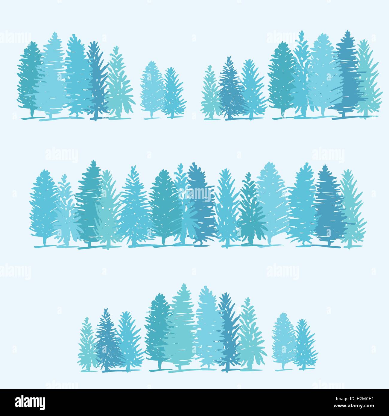 Three borders made of pine trees on blue background Stock Vector Image