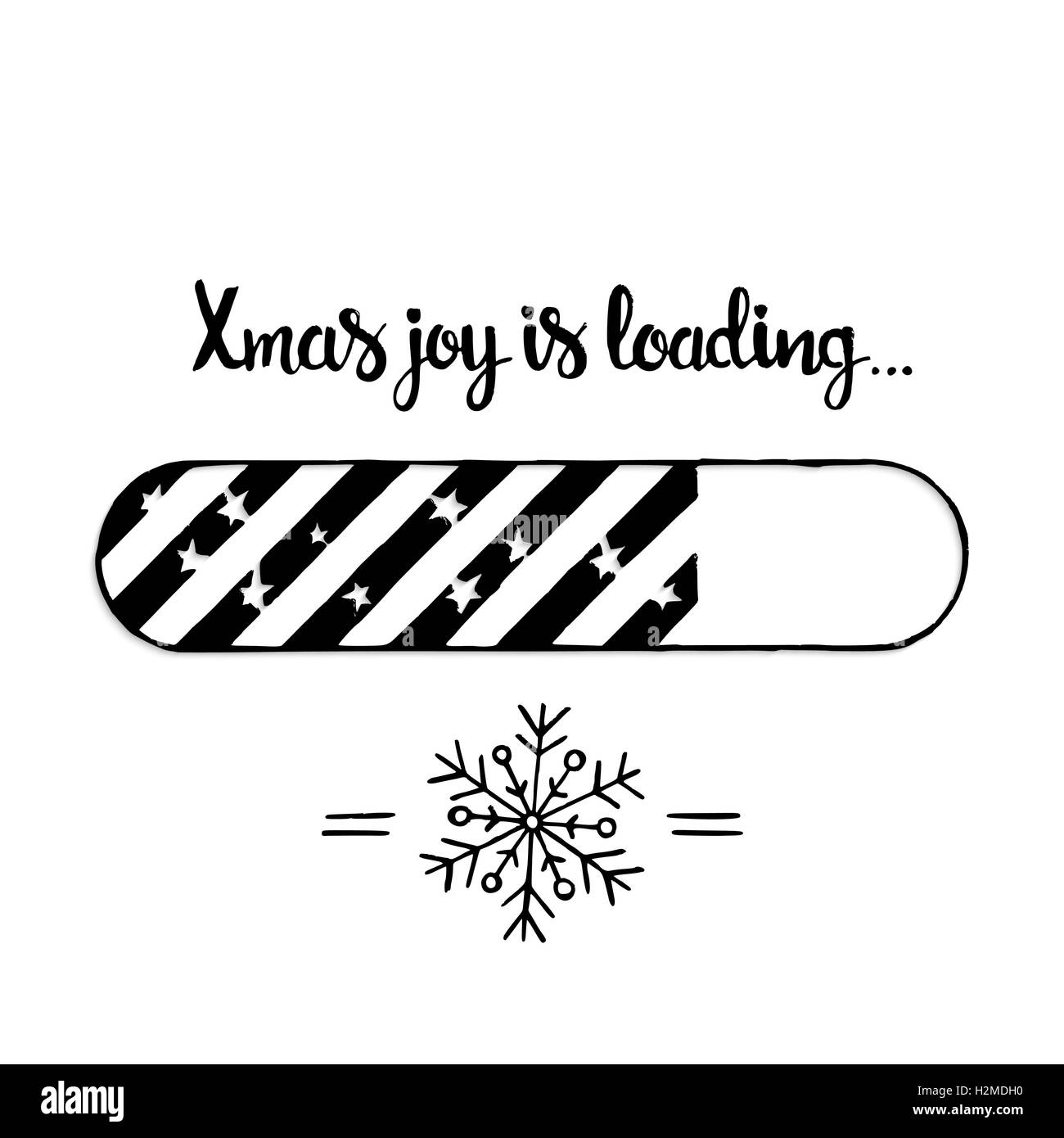 Xmas joy is loading lettering. Modern vector hand drawn calligraphy with christmas snowflake and loading bar isolated on white b Stock Vector