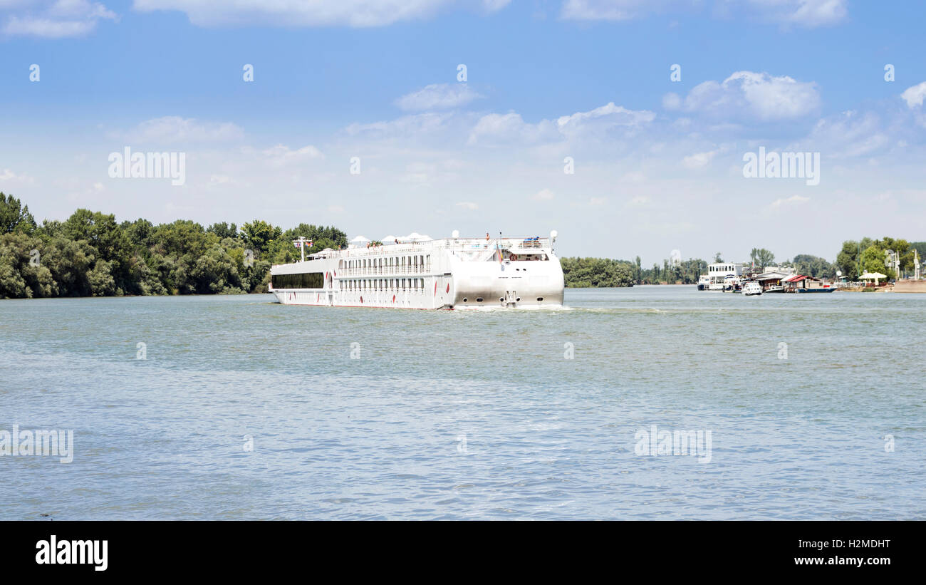 Cruise Ship on The River Danube in Belgrade Serbia Stock Photo
