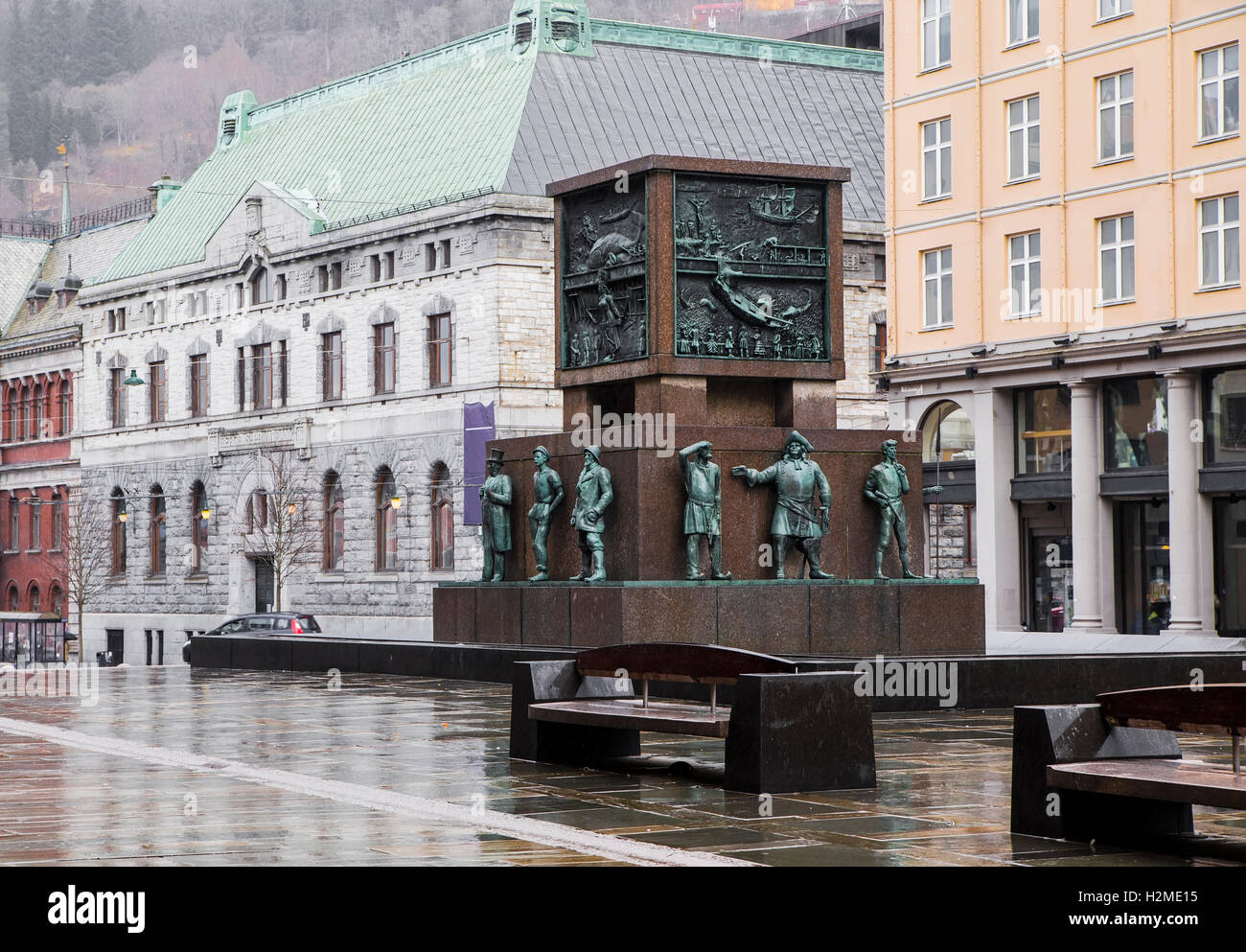 Monument to the sailors in the center of Bergen. Norvey Stock Photo
