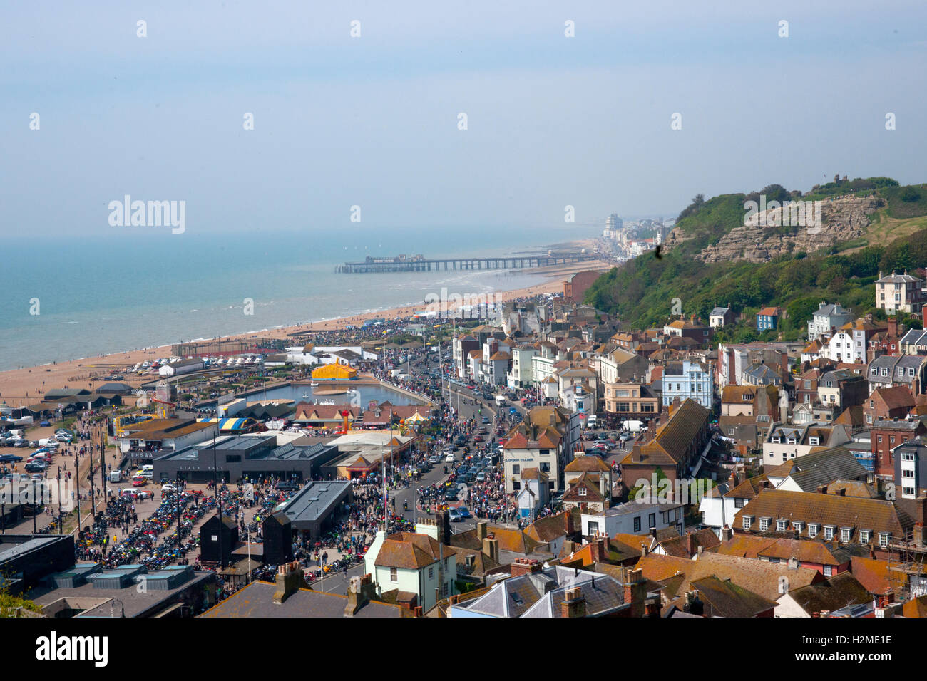 Looking over Hastings from the top of the East Hill on May Day Stock Photo