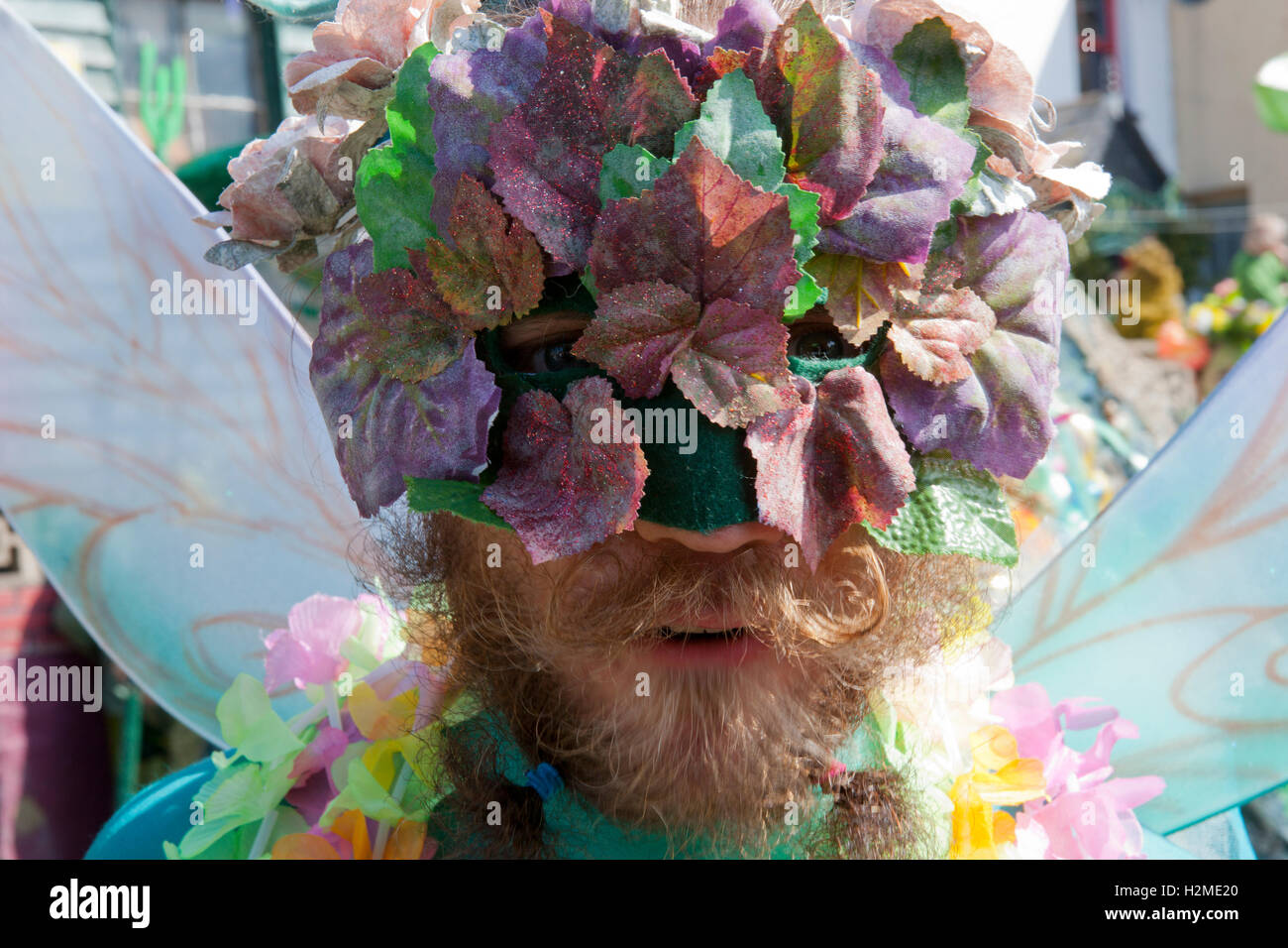 A fancy dress male in Jack in the Green parade, Hastings Stock Photo