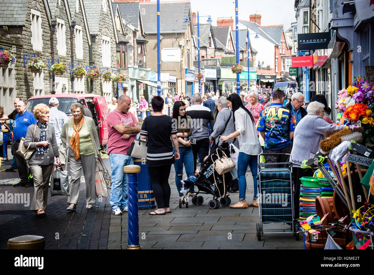 Photograph of Porthcawl town in South Wales. Taken during the summer time with lots of tourists enjoying the sun. Stock Photo