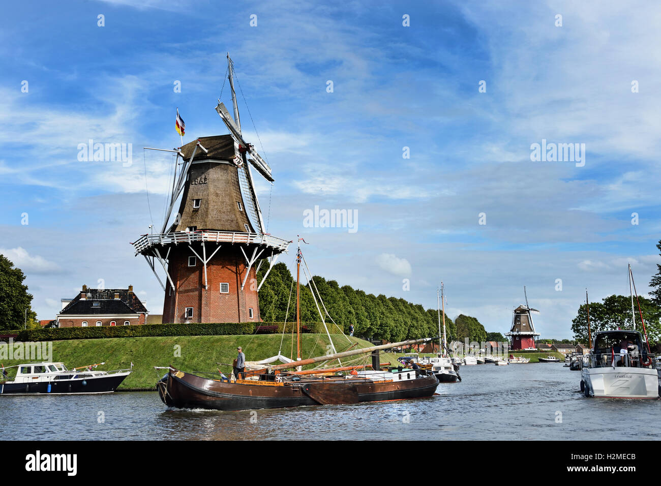 Dokkum Friesland.Fortifications are well preserved and are known as the bolwerken (bulwark )   Watchtower – Windmill the Hope Stock Photo
