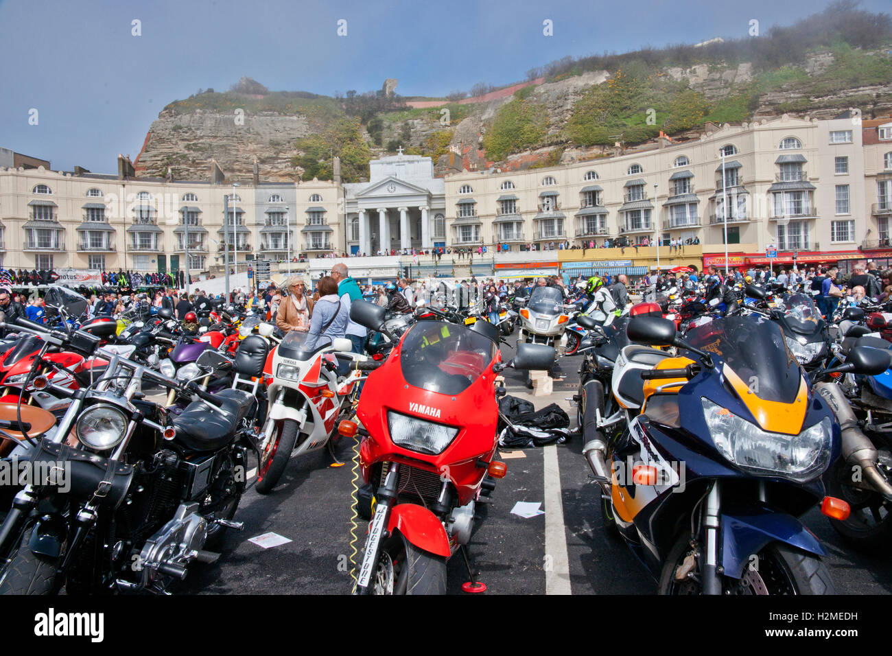 Motorbikes in Hastings on May Day Stock Photo