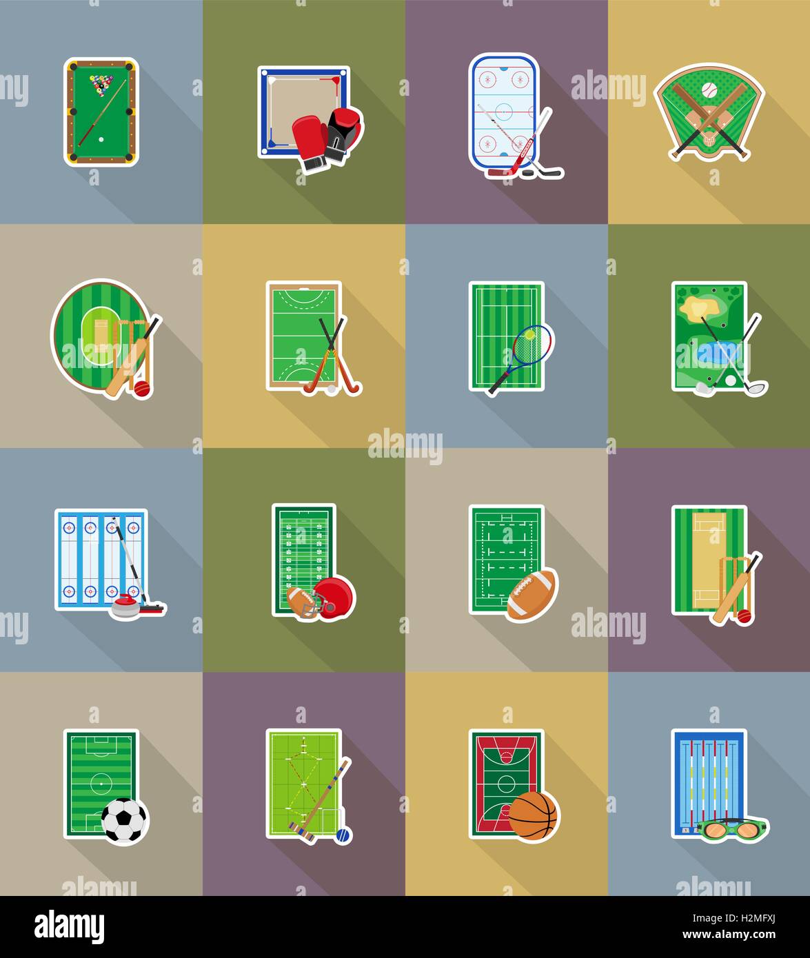 ccourt playground stadium and field for sports games flat icons vector ...