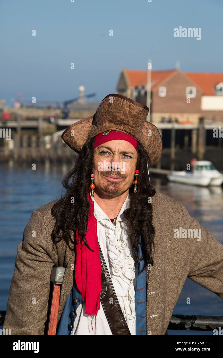 Man dressed as pirate at Whitby goth weekend Stock Photo