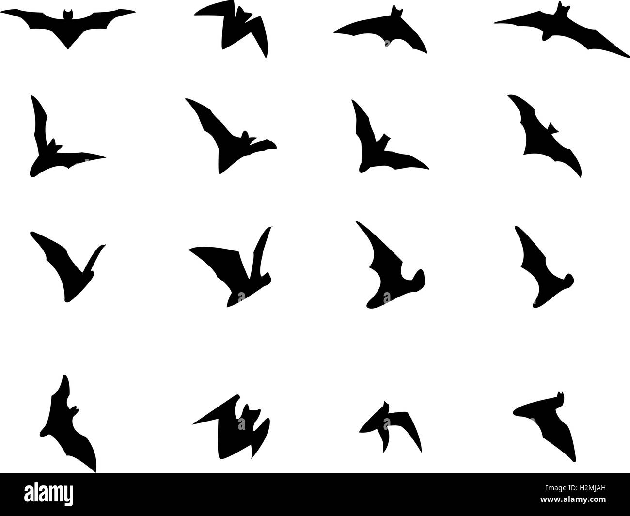 Set of flying bat silhouette icons, vector design Stock Vector