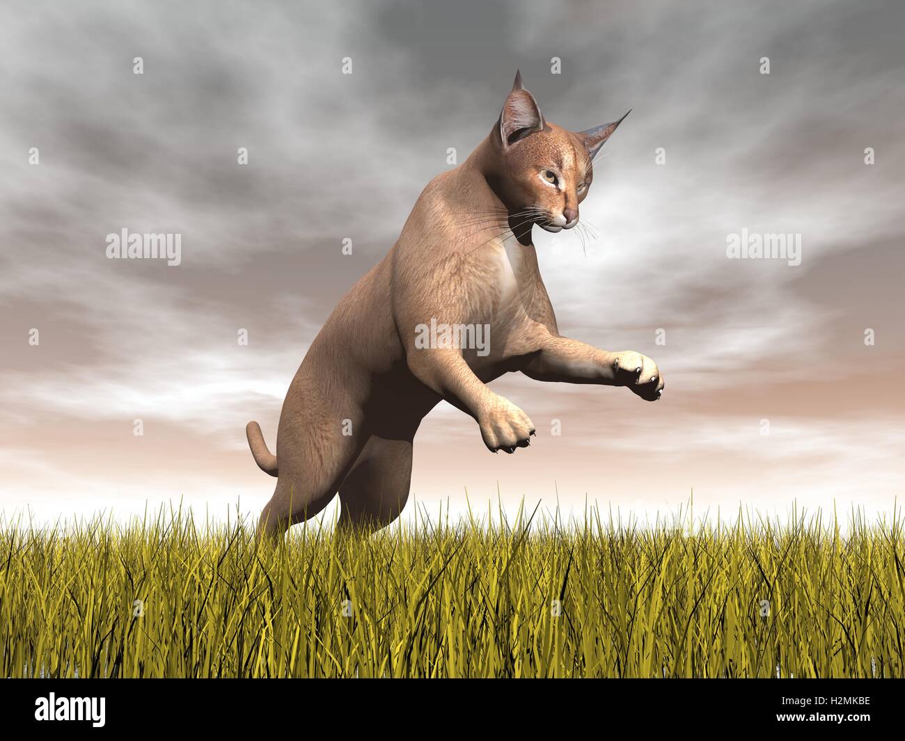 Caracal hunting - 3D render Stock Photo