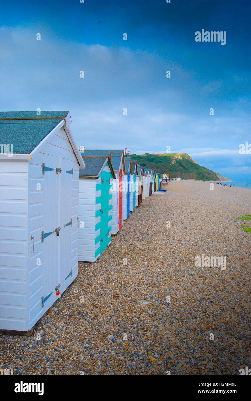 beach huts on the south coast Stock Photo