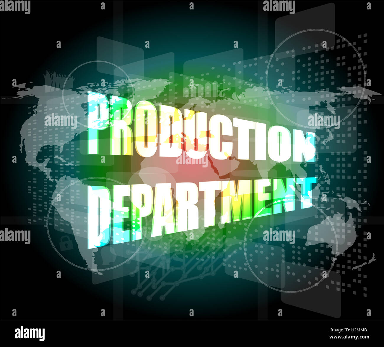 production department words on digital screen with world map Stock Photo