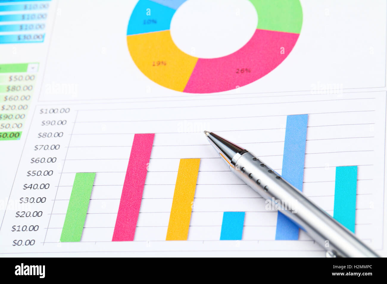 Graphical chart and pen Stock Photo Alamy