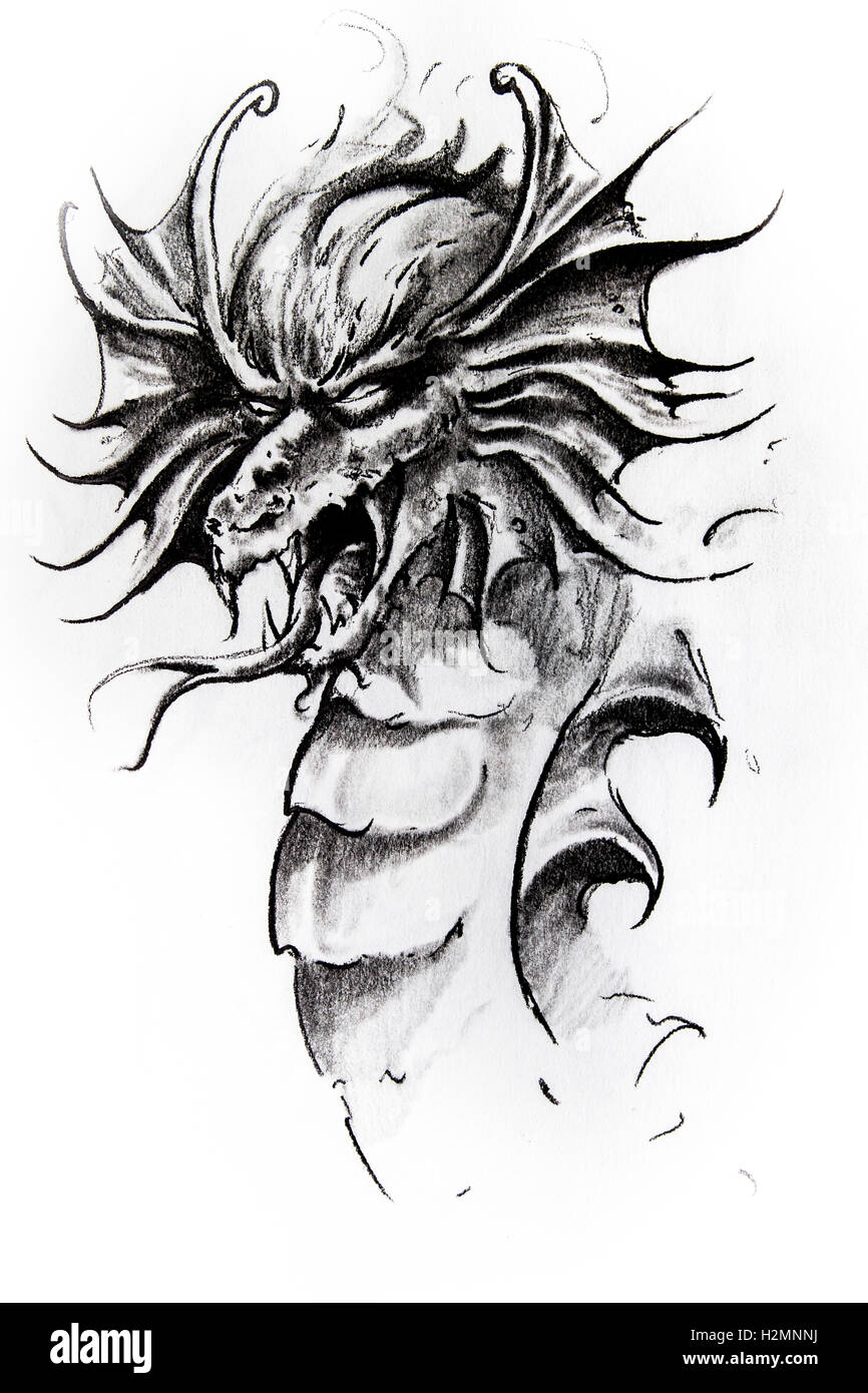 Stylized Twoheaded Dragon Tattoo Isolated Stock Vector  Illustration of  imagination fantasy 40026945