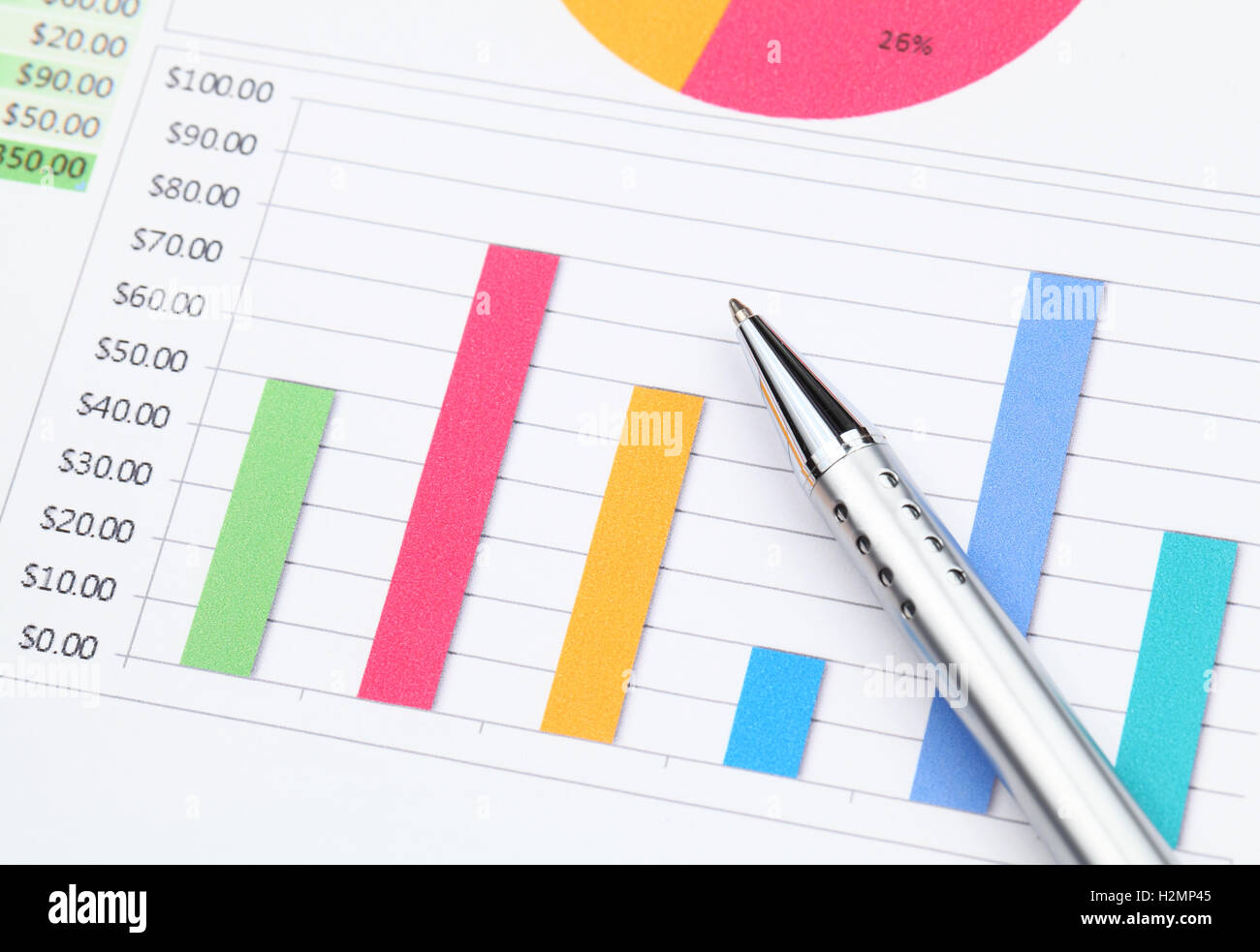 Graphical chart and pen Stock Photo Alamy