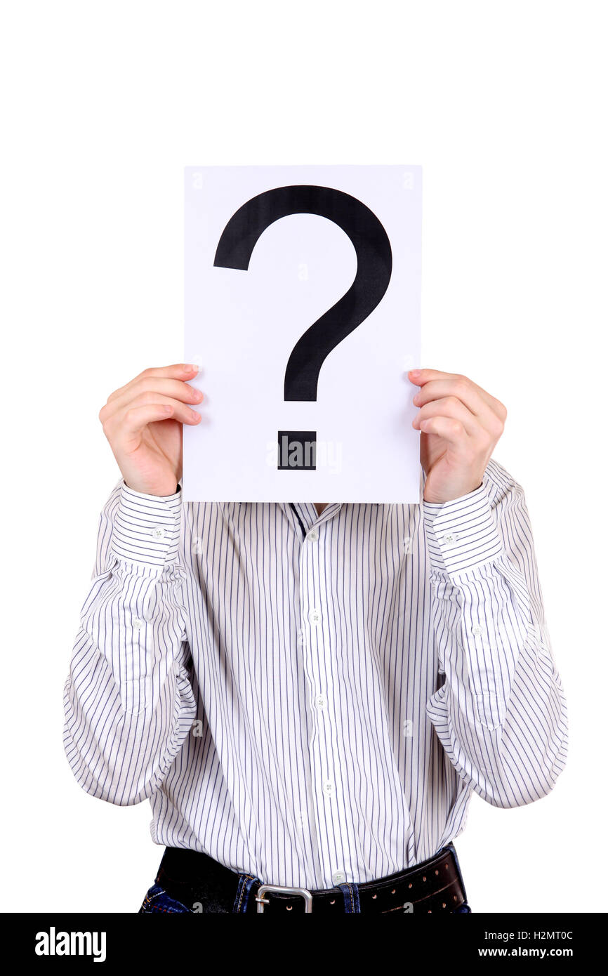 Person holds Question Mark Stock Photo