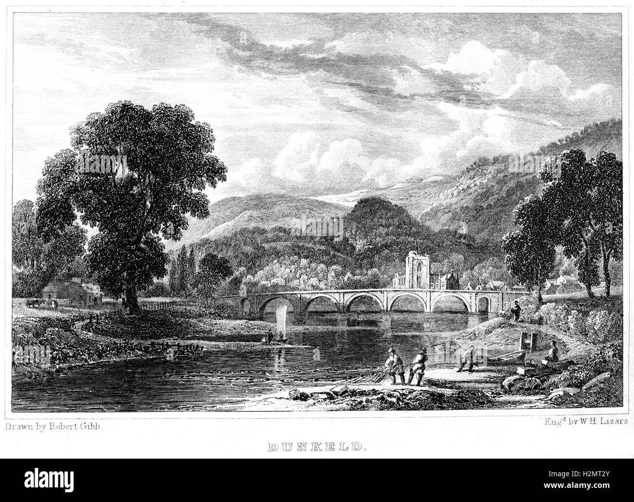 An engraving of Dunkeld scanned at high resolution from a book printed
