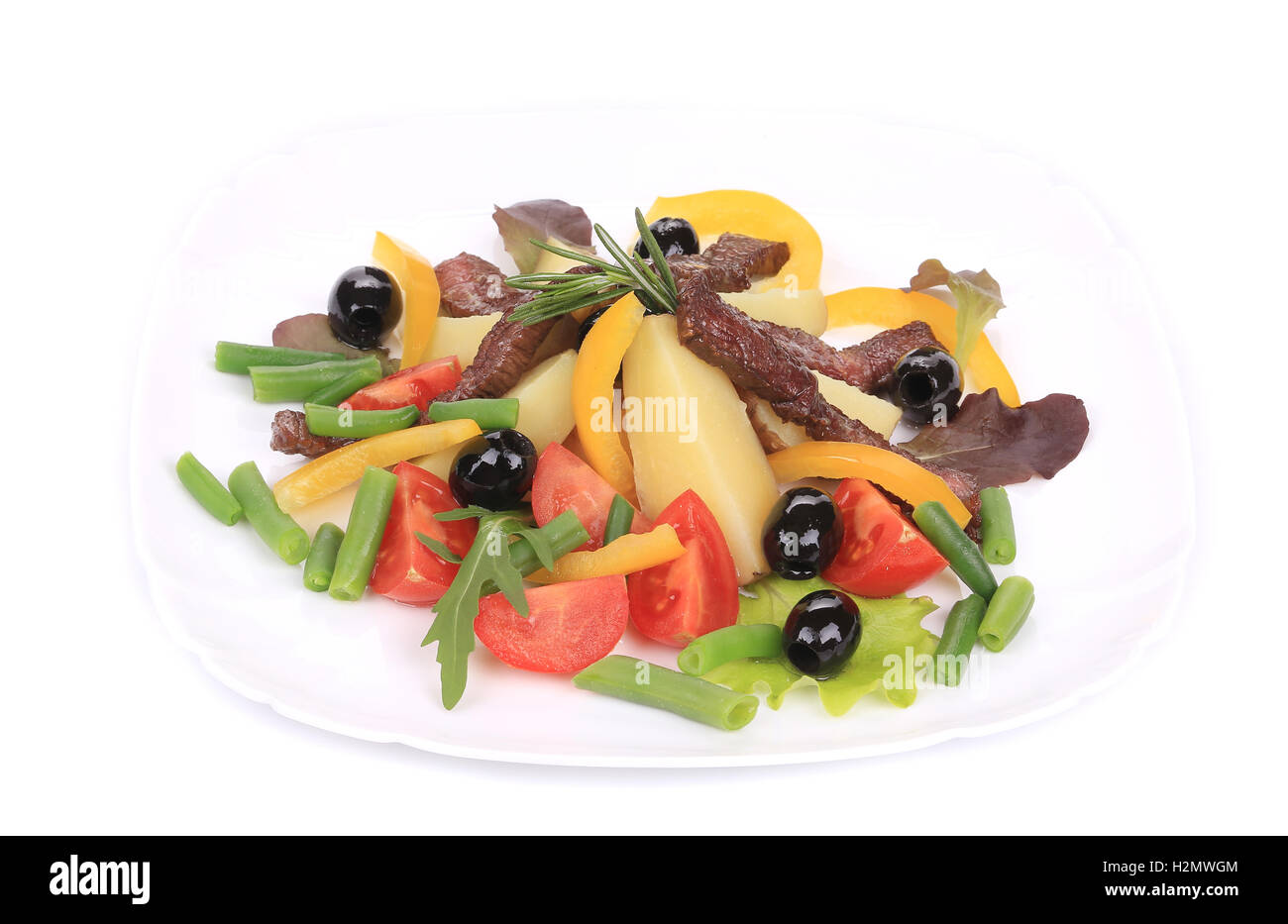 Salad with beef fillet and potatoes. Stock Photo